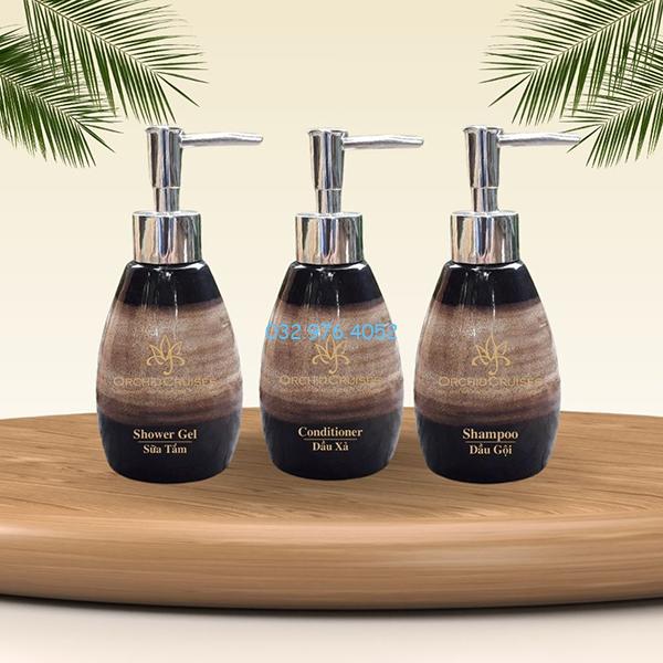 Bình đựng dầu gội sữa tắm men hỏa biến nâu