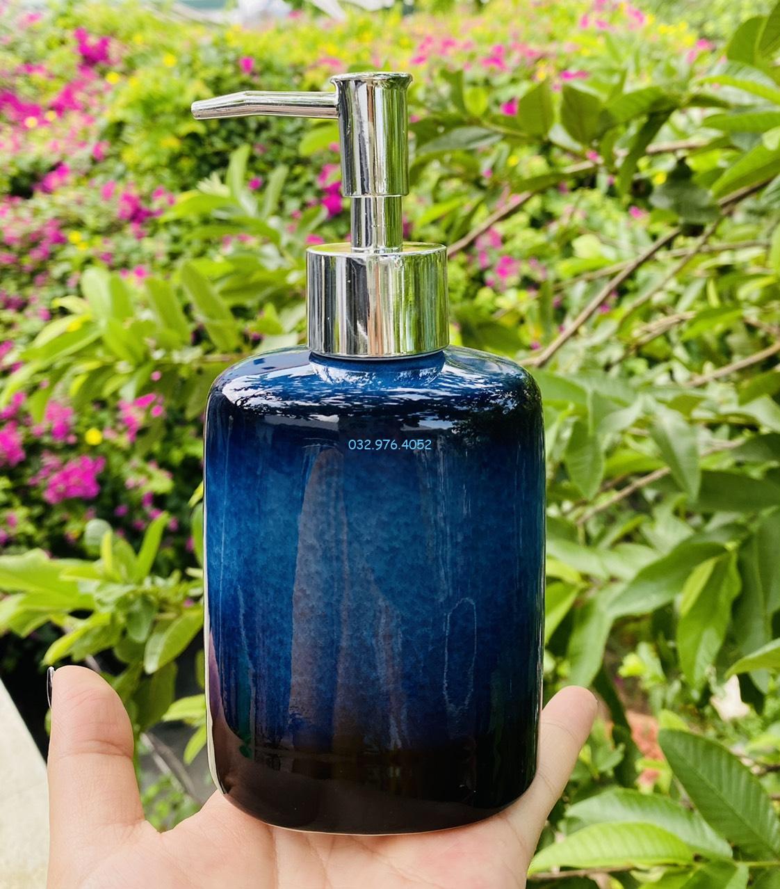 Bình đựng sữa tắm gốm sứ men hỏa biến xanh