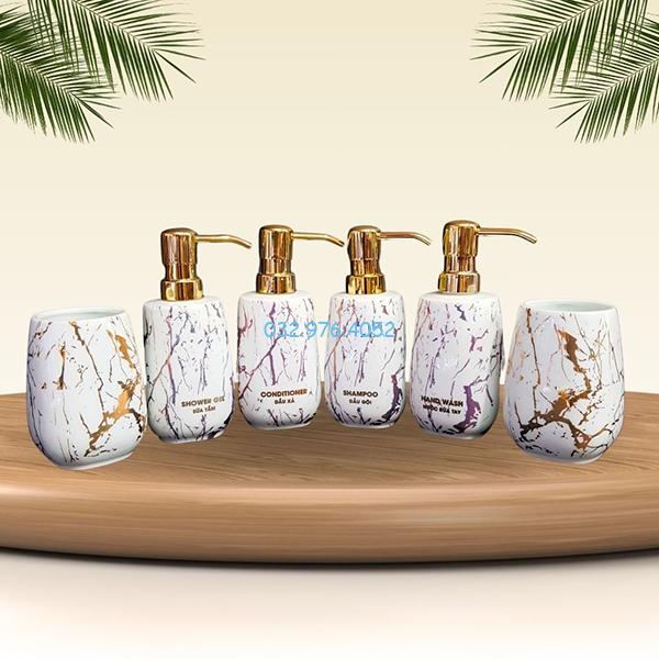 Bình đựng sữa tắm vân đá trắng