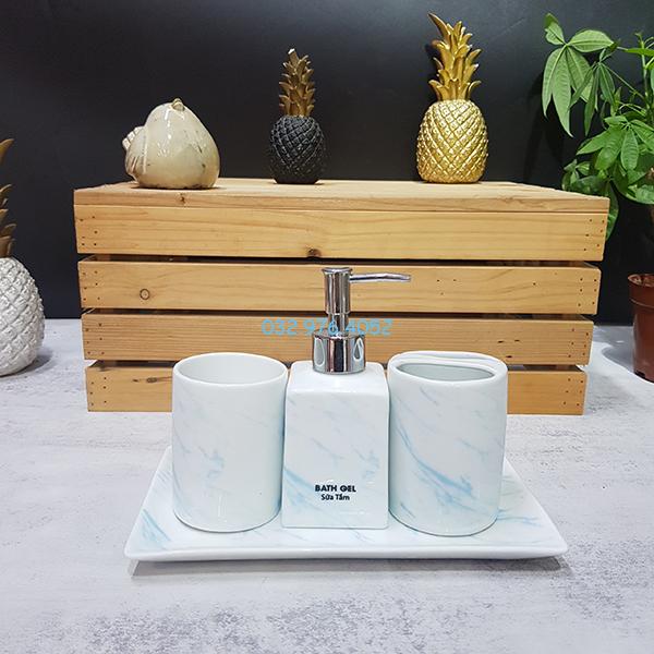 Bình đựng sữa tắm vân đá trắng