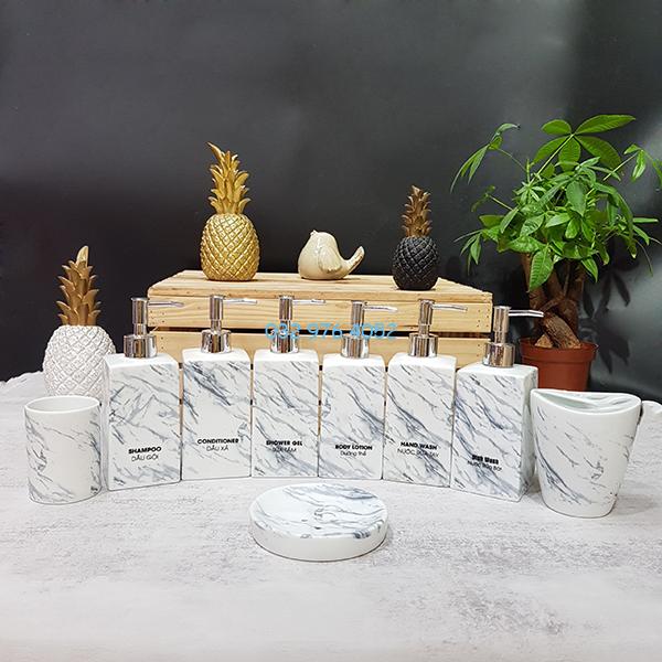 Bình đựng sữa tắm vân đá trắng