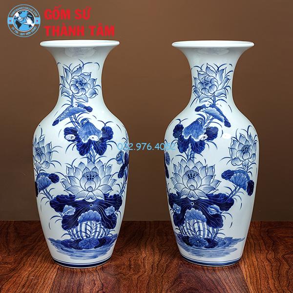 Bình Hoa Bàn Thờ Men Trắng Sen