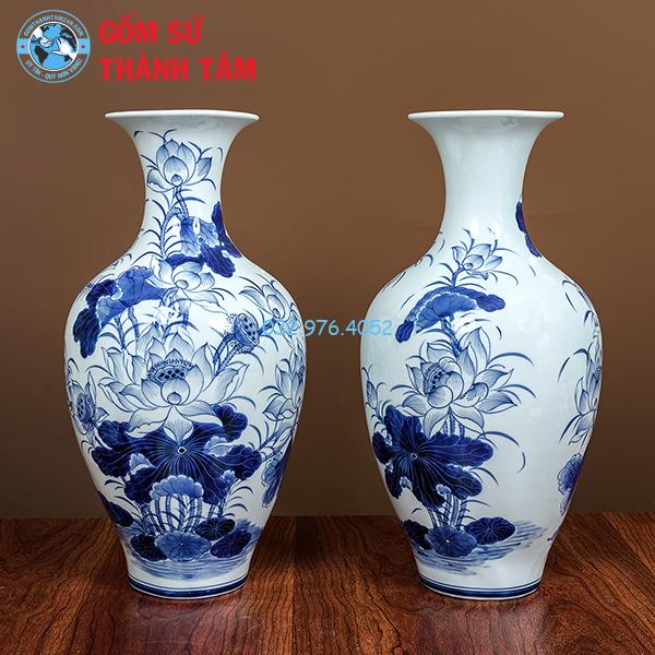 Bình Hoa Bàn Thờ Men Trắng Sen