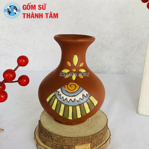 Bình hoa men gốm nâu đơn giản
