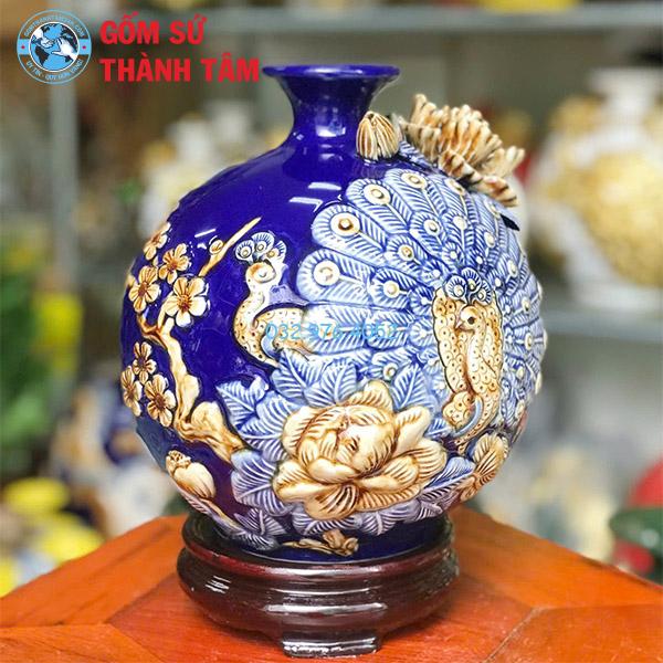 Bình hút lộc công đào đuôi xoè mẫu thường
