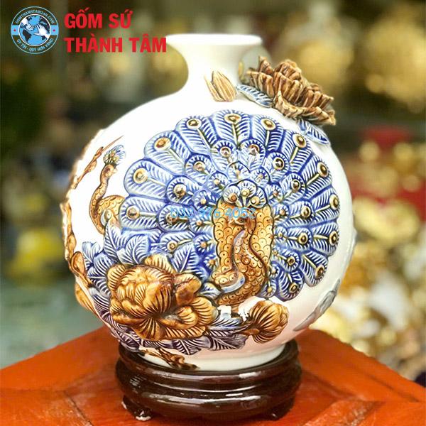 Bình hút lộc công đào đuôi xoè mẫu thường