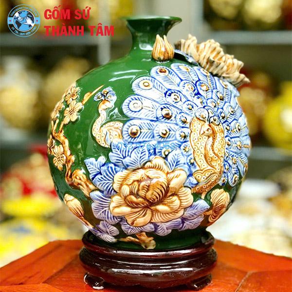 Bình hút lộc công đào đuôi xoè mẫu thường