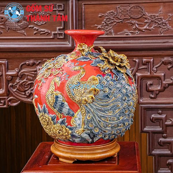 Bình hút lộc công đào tỉ mỉ mẫu cao cấp