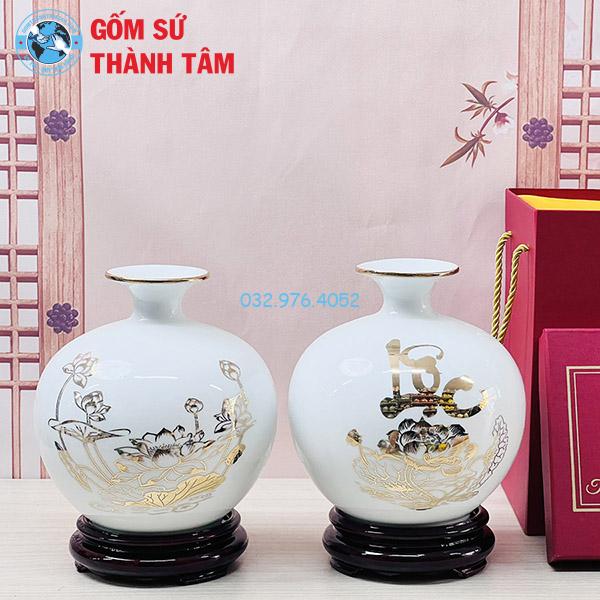 Bình hút lộc mệnh kim hoa sen trơn 24k