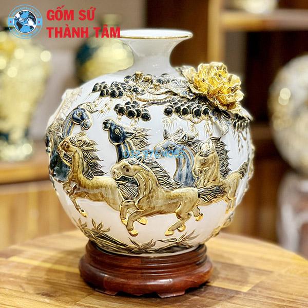 Bình hút lộc mệnh kim mã đáo thành công đắp nổi vẽ vàng