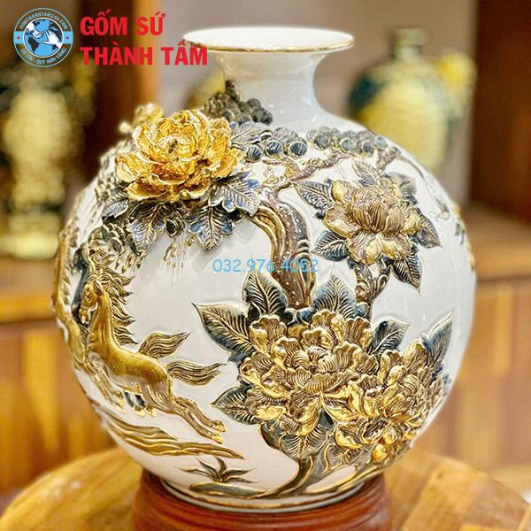 Bình hút lộc mệnh kim mã đáo thành công đắp nổi vẽ vàng