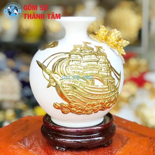 Bình hút lộc mệnh kim thuận buồm xuôi gió đắp nổi dát vàng