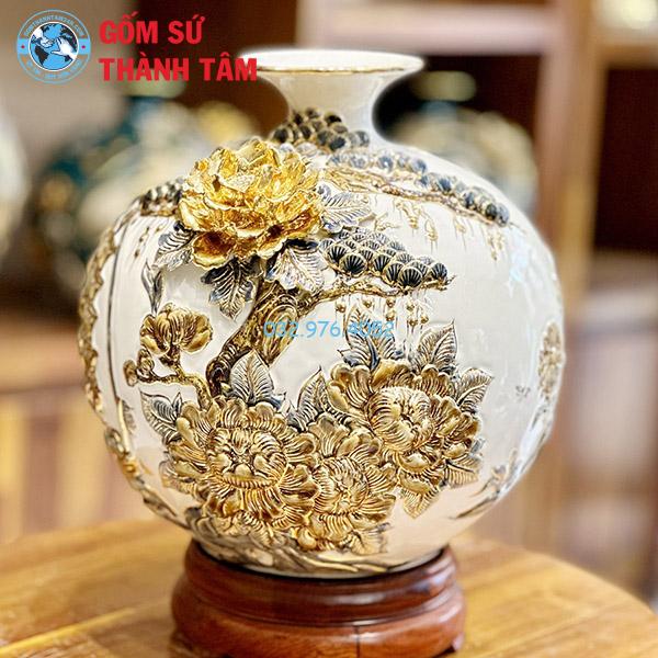 Bình hút lộc mệnh kim thuận buồm xuôi gió đắp nổi vẽ vàng