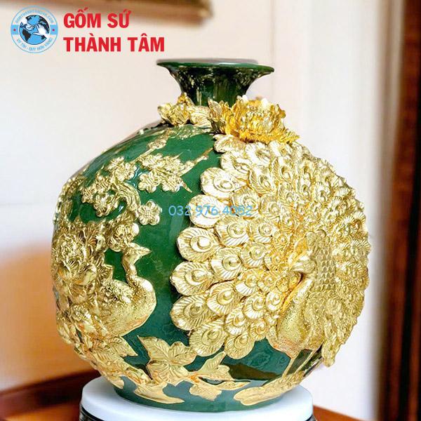 Bình hút lộc mệnh mộc công đào đắp nổi vẽ vàng
