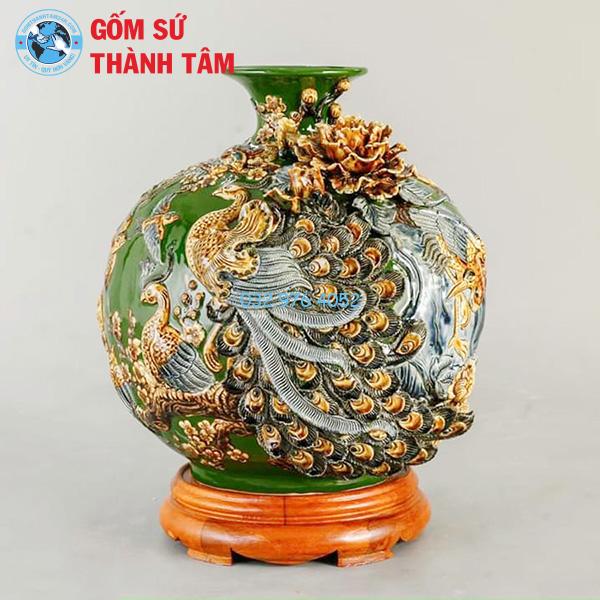 Bình hút lộc mệnh mộc công đào đắp nổi vẽ vàng