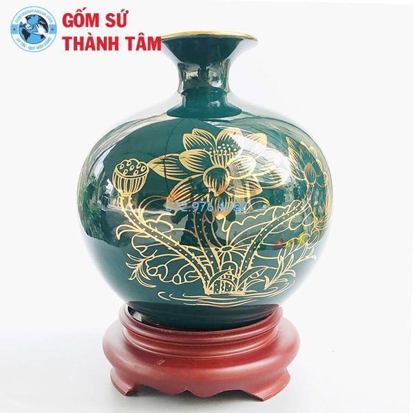 Bình hút lộc mệnh mộc hoa sen trơn 24k