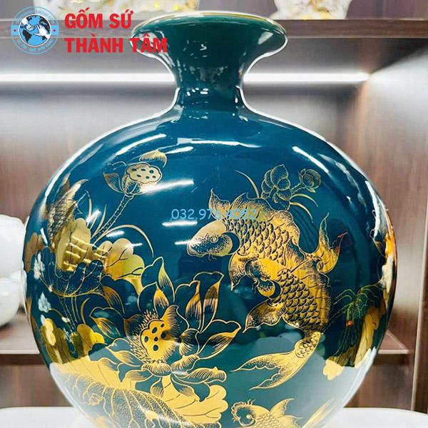 Bình hút lộc mệnh mộc lý ngư vọng nguyệt trơn 24k