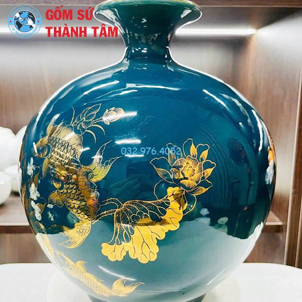 Bình hút lộc mệnh mộc lý ngư vọng nguyệt trơn 24k
