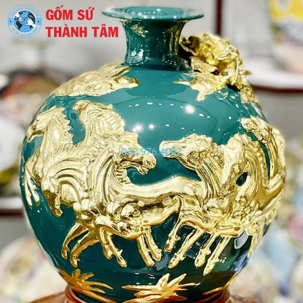 Bình hút lộc mệnh mộc mã đáo thành công đắp nổi dát vàng