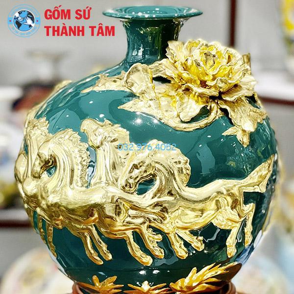 Bình hút lộc mệnh mộc mã đáo thành công đắp nổi dát vàng