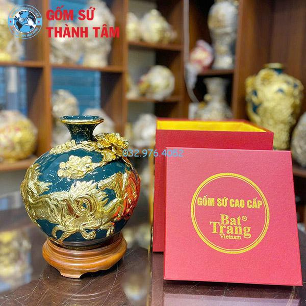 Bình hút lộc mệnh mộc mã đáo thành công đắp nổi dát vàng