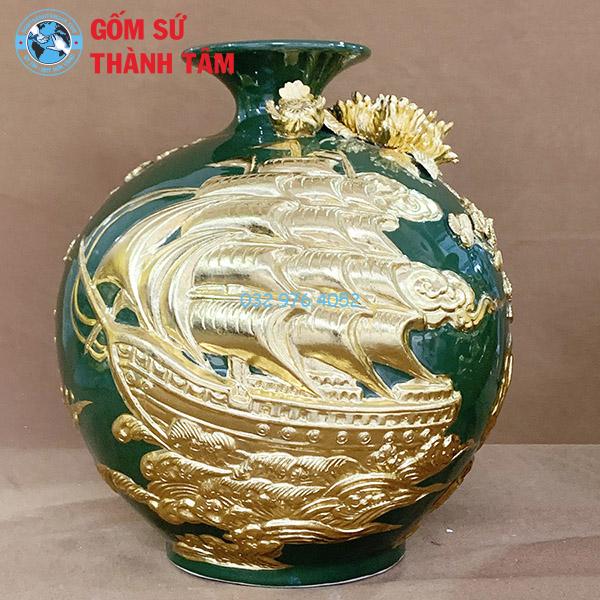 Bình hút lộc mệnh mộc thuận buồm xuôi gió đắp nổi dát vàng