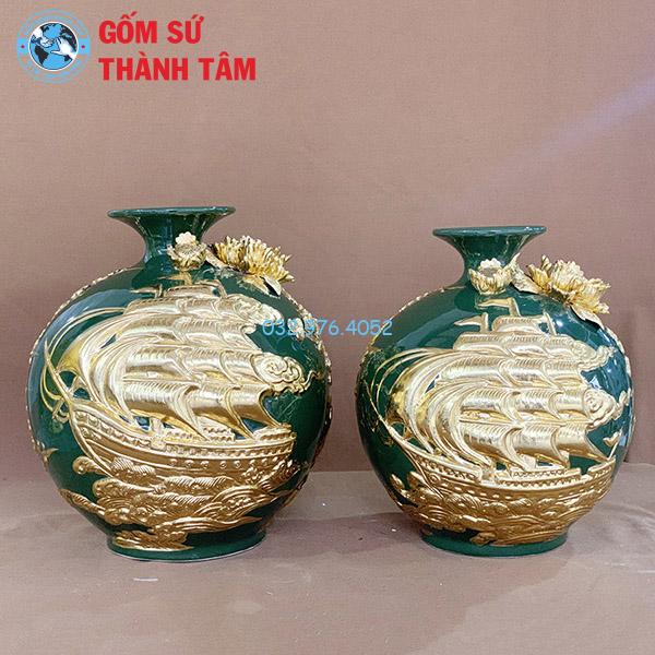 Bình hút lộc mệnh mộc thuận buồm xuôi gió đắp nổi dát vàng