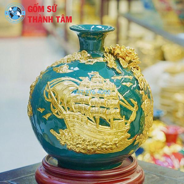 Bình hút lộc mệnh mộc thuận buồm xuôi gió đắp nổi dát vàng