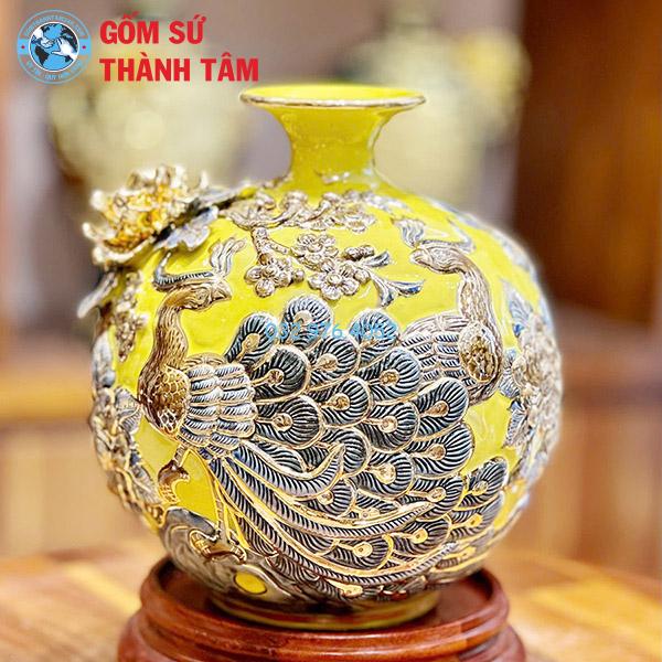 Bình hút lộc mệnh thổ công đào đắp nổi vẽ vàng