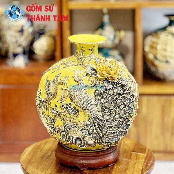 Bình hút lộc mệnh thổ công đào đắp nổi vẽ vàng