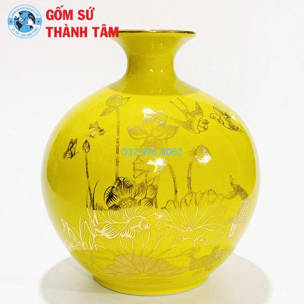Bình hút lộc mệnh thổ thuận buồm xuôi gió đắp nổi vẽ vàng