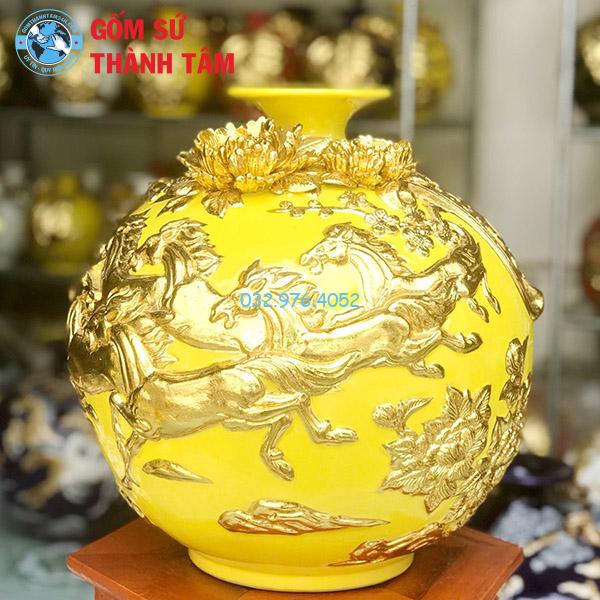 Bình hút lộc mệnh thổ mã đáo thành công đắp nổi dát vàng