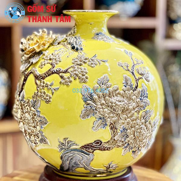 Bình hút lộc mệnh thổ thuận buồm xuôi gió đắp nổi vẽ vàng