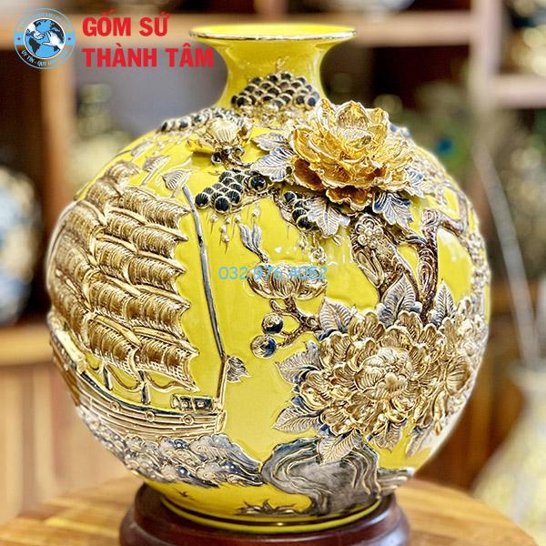 Bình hút lộc mệnh thổ thuận buồm xuôi gió đắp nổi vẽ vàng