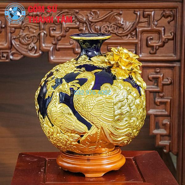 Bình hút lộc mệnh Thuỷ công đào đắp nổi dát vàng