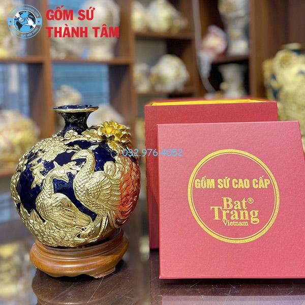 Bình hút lộc mệnh Thuỷ công đào đắp nổi dát vàng
