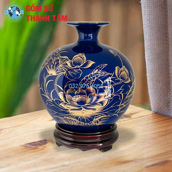 Bình hút lộc mệnh Thuỷ hoa sen trơn 24k