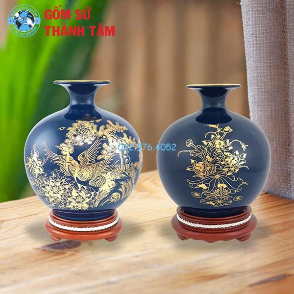 Bình hút lộc mệnh Thuỷ hoa sen trơn 24k