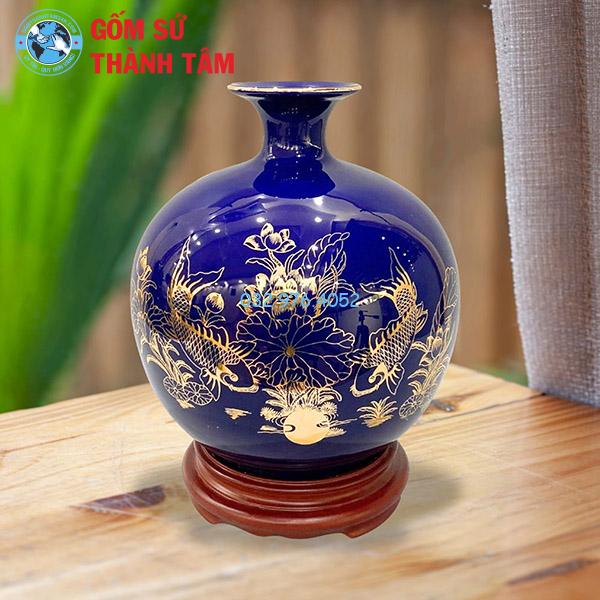 Bình hút lộc mệnh Thuỷ lý ngư vọng nguyệt trơn 24k