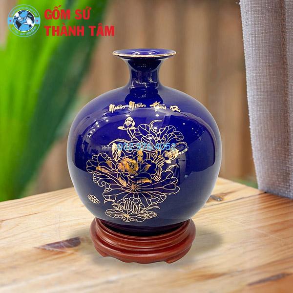 Bình hút lộc mệnh Thuỷ lý ngư vọng nguyệt trơn 24k