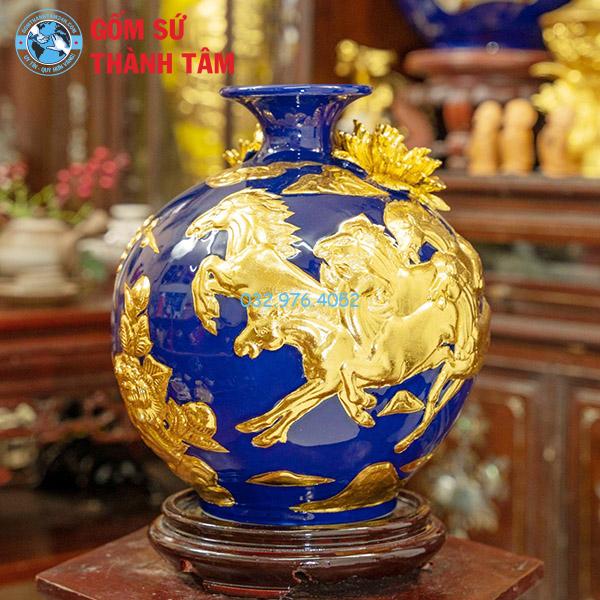Bình hút lộc mệnh Thuỷ mã đáo thành công đắp nổi dát vàng