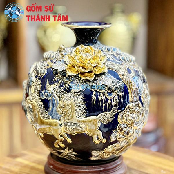 Bình hút lộc mệnh Thuỷ mã đáo thành công đắp nổi vẽ vàng