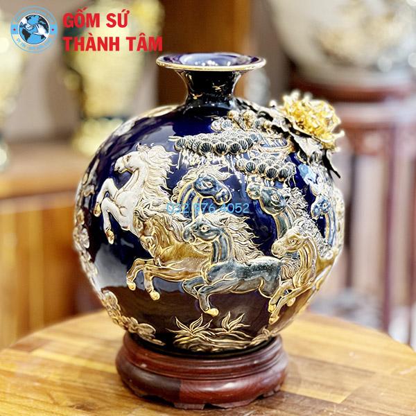 Bình hút lộc mệnh Thuỷ mã đáo thành công đắp nổi vẽ vàng
