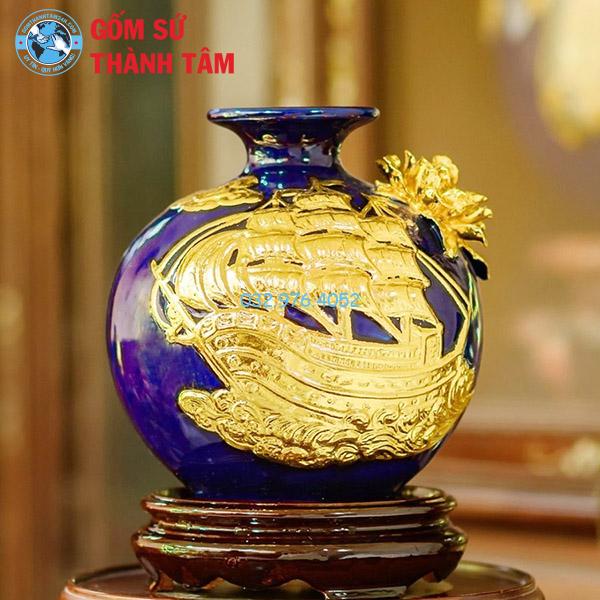 Bình hút lộc mệnh Thuỷ thuận buồm xuôi gió đắp nổi dát vàng
