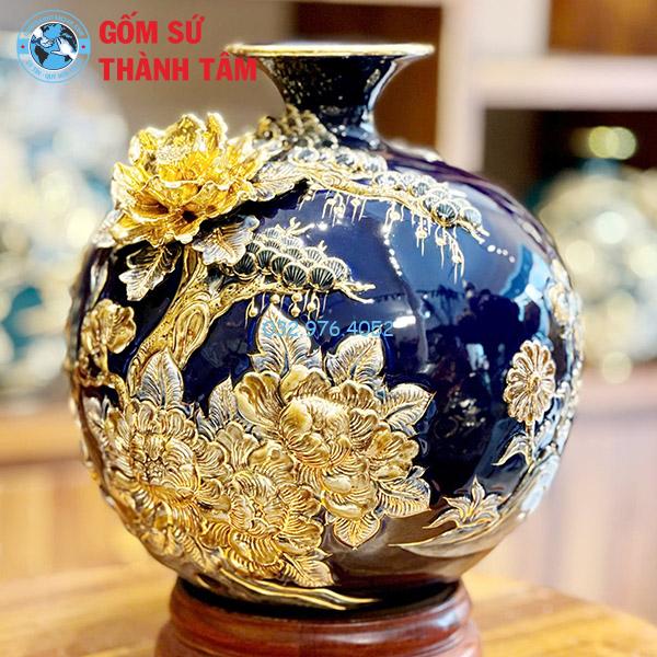 Bình hút lộc mệnh Thuỷ thuận buồm xuôi gió đắp nổi vẽ vàng