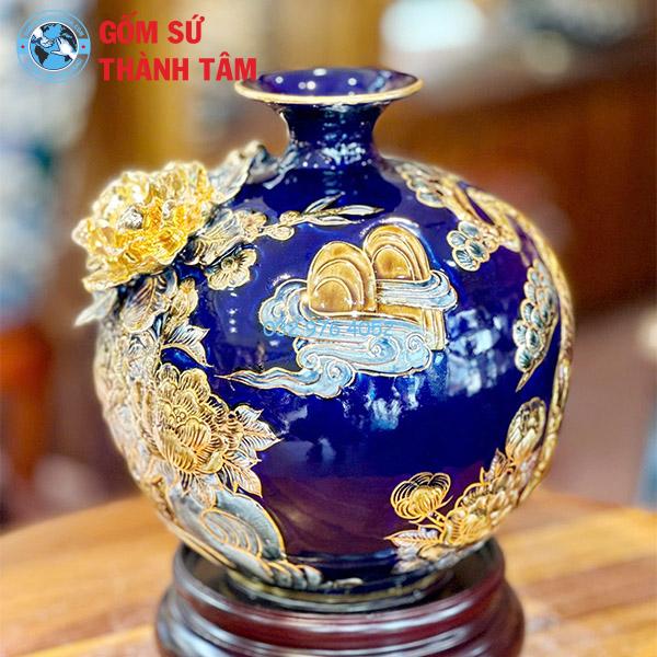 Bình hút lộc mệnh Thuỷ thuận buồm xuôi gió đắp nổi vẽ vàng
