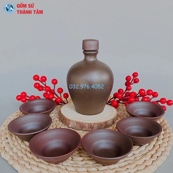 Bình rượu tròn – Nâu thô