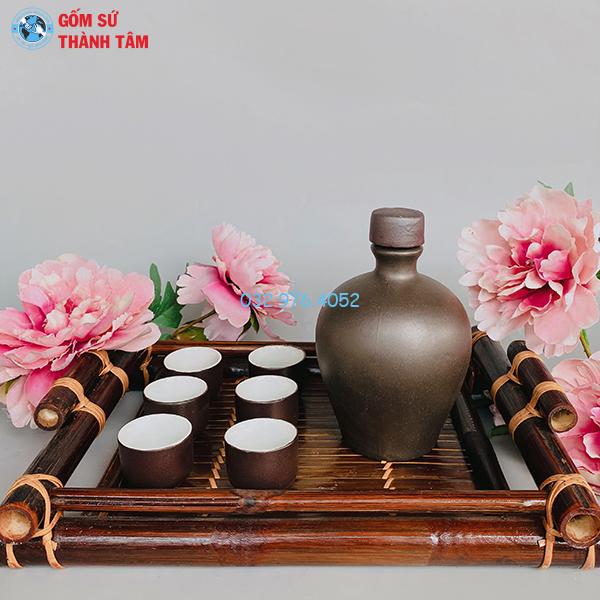 Bình rượu tròn – Nâu thô