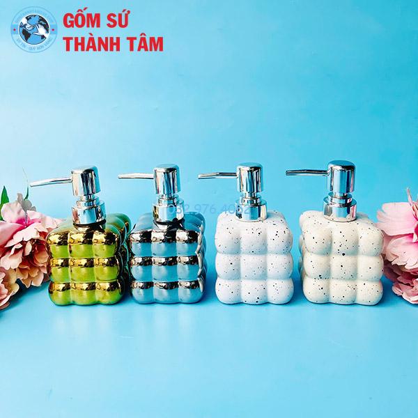 Bình sứ đựng sữa tắm dầu gội dáng vuông