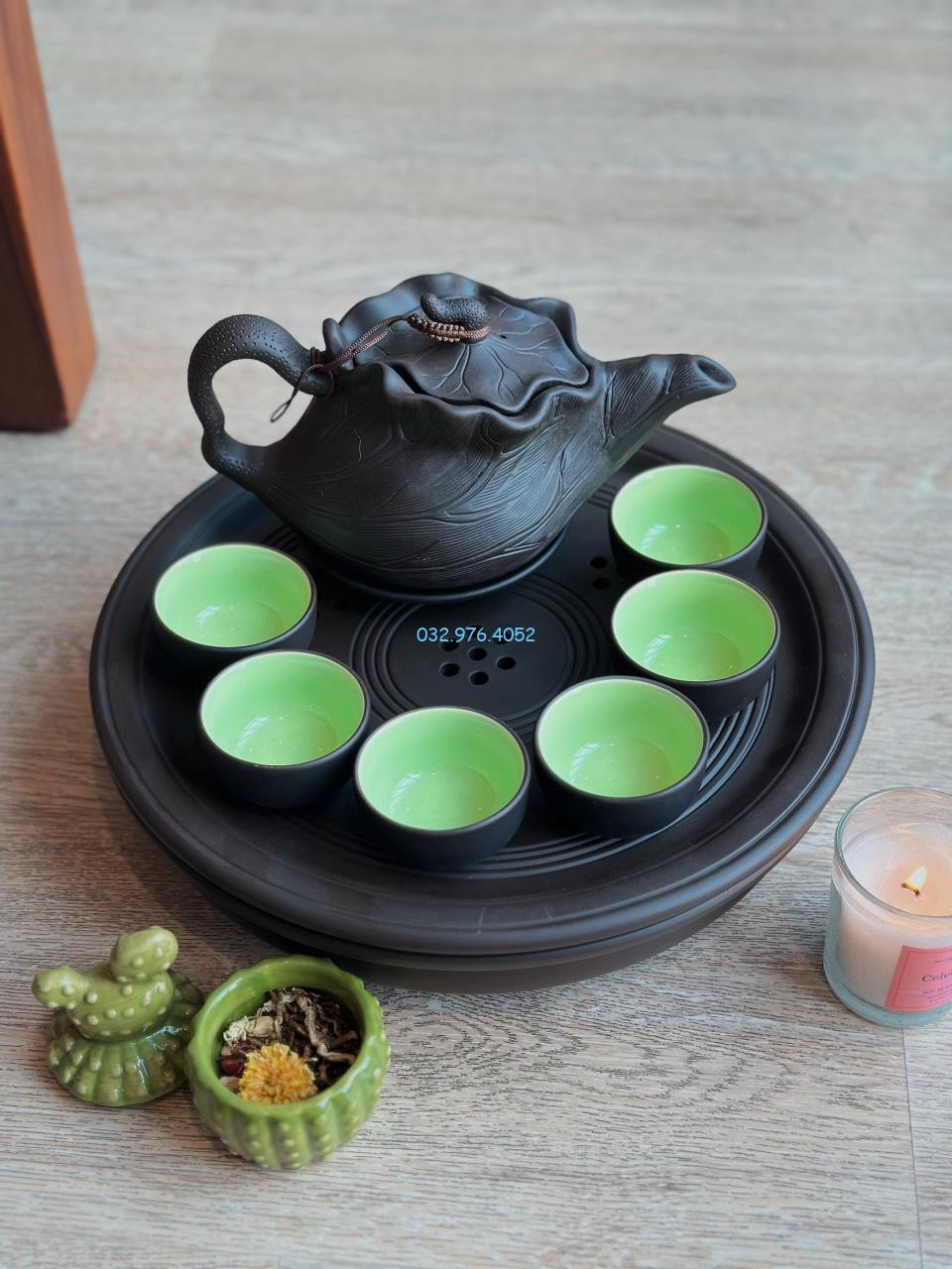 Bộ Ấm Chén Tử Sa Đen Khay Thủng